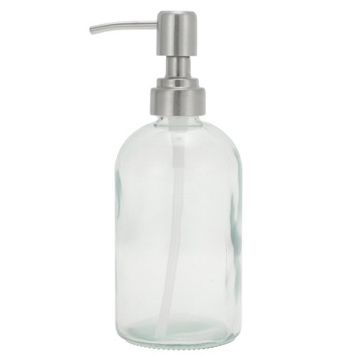 Unique Bargains Cylinder Glossy Soap Dispenser 13.53oz Clear Silver Tone 1 Pc