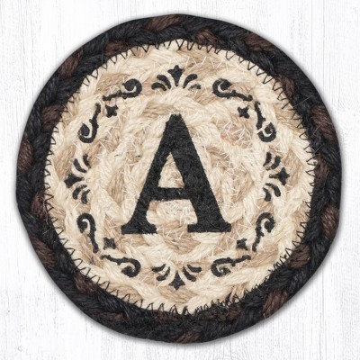 Earth Rugs Monogram Braided Jute Coaster – Rustic Farmhouse Style, 5"x5" Hand Stenciled Personalized Design