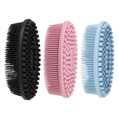 Unique Bargains Shower Silicone 2 in 1 Body Scrubber 3 Pcs