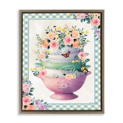 Stupell Industries Stacked Bowls Plaid Border Black Framed Floater Canvas Wall Art