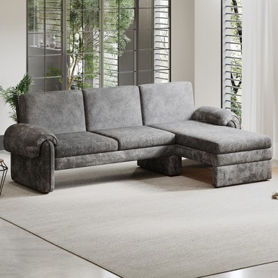 94"W Convertible Futon Sofa Couch Sofa Bed with Adjustable Backrest, Reversible Chaise Lounge and Removable Armrest Pillows, Beige/Gray-ModernLuxe