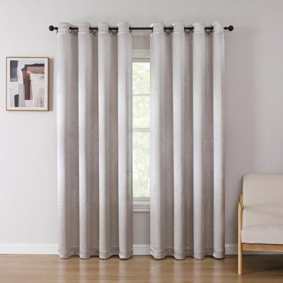 Kate Aurora 1 Piece Priscilla Light Filtering Grommet Top Embossed Leaves Jacquard Window Curtain Panel