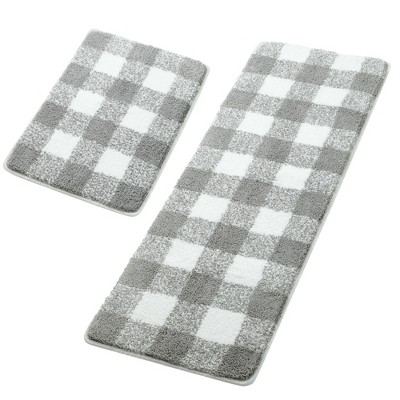 PiccoCasa Microfiber Plaid Bathroom Rugs Extra Soft Fluffy Absorbent Bath Mats for Bathroom