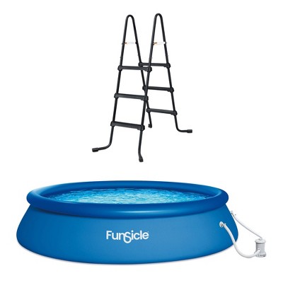 Funsicle 36 Inch SureStep 3-Stair Swimming Pool Ladder with 15' x 36" QuickSet Ring Top Above Ground Swimming Pool, Dark Triple Basketweave