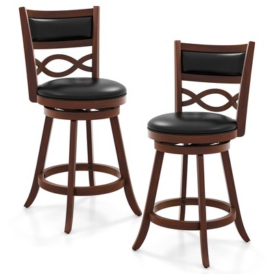 Tangkula 24 Inch Bar Stools Set of 2 w/ Rubber Wood Frame Faux Leather Upholstered Seat
