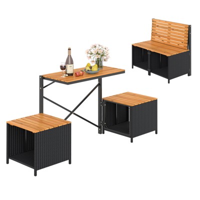 Tangkula Outdoor Convertible Bench 2-in-1 Transforming Picnic Table & Chairs Set w/ Storage