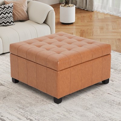 Christopher Knight Home Ellie Contemporary Tufted Faux Leather and Birch Wood Upholstered Storage Ottoman