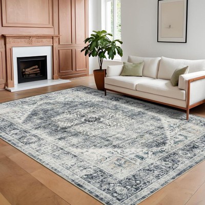 Coolmee Stain Resistant Carpet Non Shedding Non-Slip Soft Rug Bedroom Dining Room Home Office, Oriental Indoor Floor Rug Gray