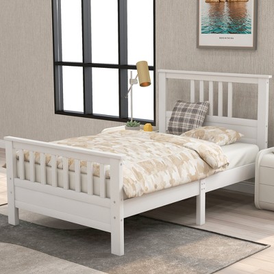 Whisen Wood Twin Size Platform Bed with Headboard and Footboard