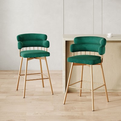 NicBex Modern Counter Height Bar Stools Set of 2, 180°Swivel Upholstered Barstools with Tiered Backrest for Kitchen Island, Cafe