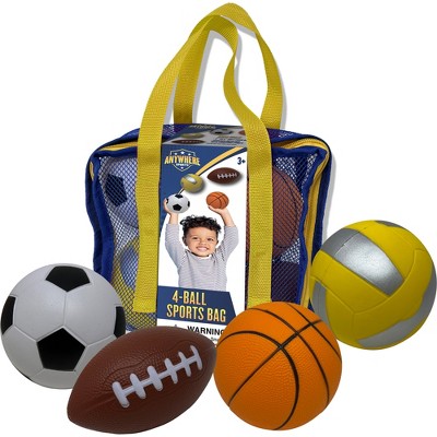 Anywhere Sports 4-Ball Sports Bag, Mini Foam Balls Set for Kids 3+