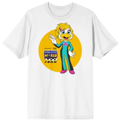Chuck E Cheese Helen and Racing World Logo Men's White Short Sleeve Tee