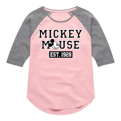 Girls' - Disney - Mickey Mouse Est 1928 Shirt Tail Raglan Graphic T-shirt
