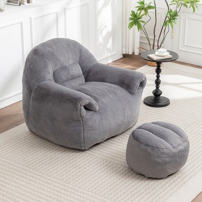 NicBex Fluffy Faux Fur Bean Bag Chair with Optional Ottoman,High Density Shredded Foam Filled Lazy Sofa Chair with Optional Footstool for Adults