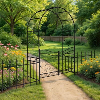 Karl Home 7.2 FT Outdoor Metal Arbor With Gate And Fence