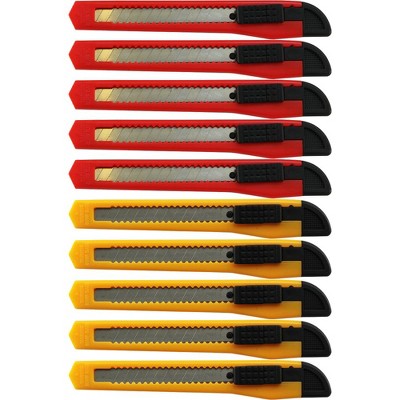 MotoProducts 10 Bulk 5" Box Cutters Assorted Colors with Snap-Off Blades and Safety Locks