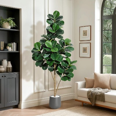 Simulated Fiddle Leaf Ficus - Realistic Simulated Fiddle Leaf Ficus, Indoor Fake Floor Plant for Home Office Living Room Decoration\