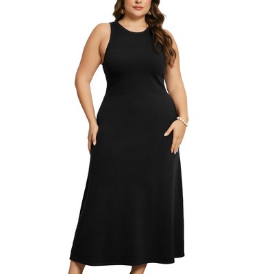 Agnes Orinda Women's Plus Size Knit Crewneck Sleeveless Casual Midi Sweater Dresses