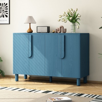 4-Door Buffet Cabinet with Storage, Wood Sideboard Cabinet with Unique Arc Handles and Adjustable Shelves for Dining Room, Kitchen(Navy)