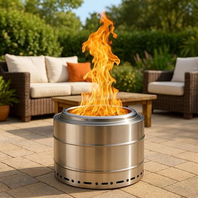 AMERLIFE Smokeless 19" Stainless Steel Fire Pit, Portable Wood-Burning Firepit with Ash Pan for Patio, Camping, Backyard & Deck