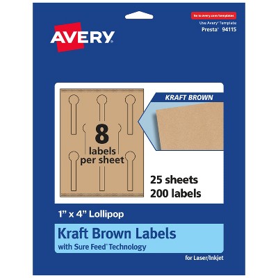 Avery Kraft Brown Lollipop Labels with Sure Feed, 1" x 4"