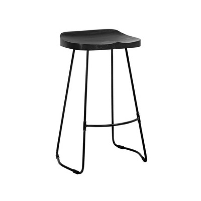 MH London Perrin 27" Mid-Century Modern Saddle Seat Counter Stool with Solid Wood Seat and Metal Base