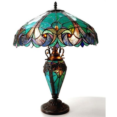 Chloe Lighting Liaison Tiffany-Style 3 Light Victorian Double Lit Table Lamp 18" Shade