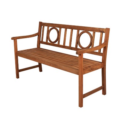 Apollo 3-Seat Circle-Back Acacia Wood Outdoor Garden Patio Bench - JONATHAN Y