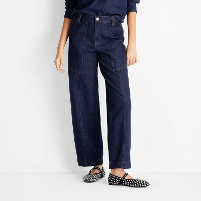 Women's High-Rise Straight Leg Jeans - Future Collective Dark Blue Denim