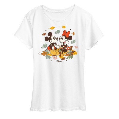Women's - Disney - Mickey and Minnie Mouse Fall Leaves Short Sleeve Graphic T-Shirt