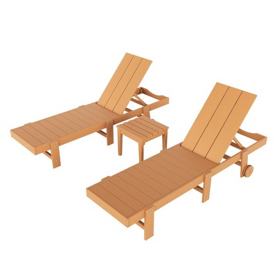 WestinTrends Ashore 2pcs Modern Poly Reclining Chaise Lounge With Wheels plus 1pc side table