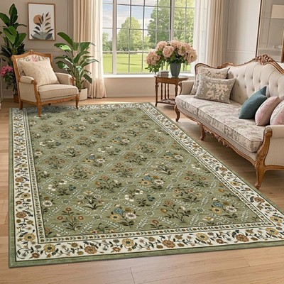 Floral Area Rugs for Living Room Bedroom Soft Farmhouse Washable Rug Non-Slip Low Pile Accent Carpet