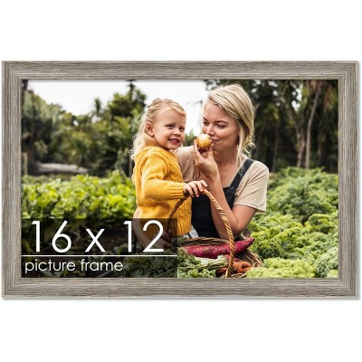 PosterPalooza | 16x12 Thin Barnwood Picture Frame, UV Acrylic, 2 Finishes - Grey and Black