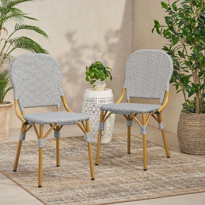 PAGED 18" Outdoor Accent Chairs,PE Rattan French Bistro Accent Chairs with Aluminum Frame and Bamboo Print Finish, Patio Seating, Set of 2