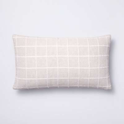 Oblong Woven Grid Decorative Throw Pillow Light Beige - Threshold™ designed with Studio McGee: Cotton Ribbed, Indoor Rectangle Cushion