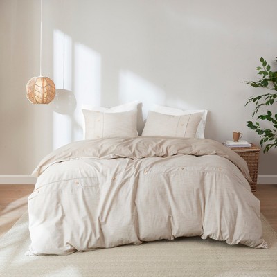 3 Piece Organic Cotton Oversized Duvet Cover Set Natural Full/Queen
