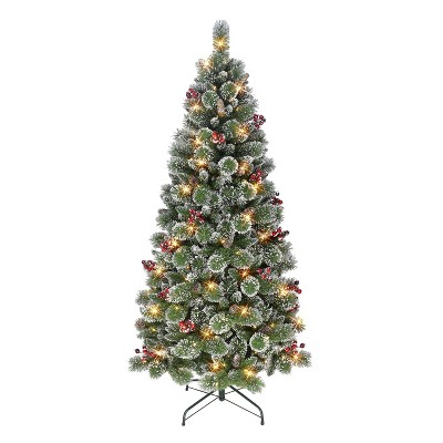 Puleo 6.5' Pre-Lit LED Snowy Valley Pine Artificial Christmas Tree Warm White Lights
