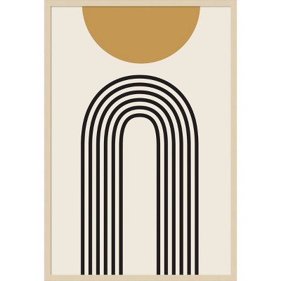 28" x 42" Retro Mountain Sunrise by The Creative Bunch Studio Framed Wall Art Print Light Brown - Amanti Art