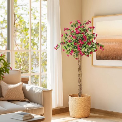 Whizmax Artificial Bougainvillea Tree, Tall Potted Fake Trees, Faux Tree with Pink Plum Bossom for Outdoor Indoor Home Decor