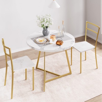 Round Dining Table Set for 2, Kitchen Table with 2 Upholstered Chairs, 3-Piece Circle Dining Table Set