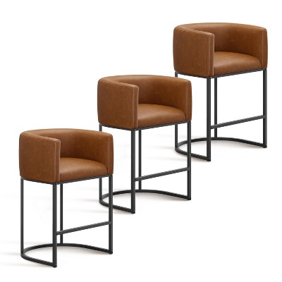 NEWLAYOUT Counter Height Bar Stools Set of 2, 24 Inch Seat Height Barstools for Dining Room, PU Leather Barstools
