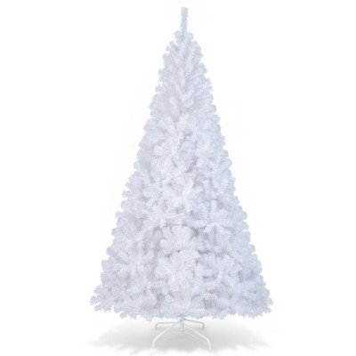 Tangkula 5/6/7/8FT Artificial White PVC Christmas Tree Outdoor w/ Metal Stand and Anti-scratching Cover
