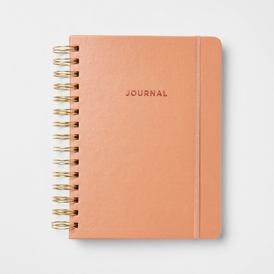240pg College Ruled Journal 8"x6.5" Embossed Brown Faux Leather - Threshold™: Spiral Notebook, Hard Cover,