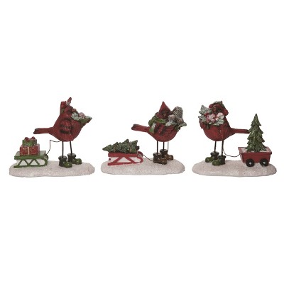 Transpac Resin Cardinal Carting Tree Set of 3 Christmas Home Decorations for Festive Holiday Decor