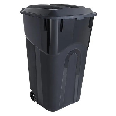 Racxily 32 Gallon Wheeled Heavy Duty Plastic Garbage Can, Attached Lid, Black