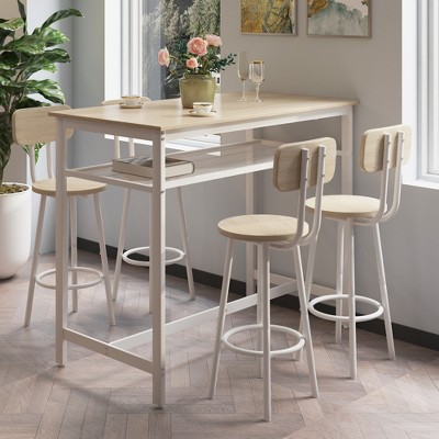 ACEPANO 5-Pieces Patio Dining Coffee Bar Table Set With Table And Chairs-White Oak