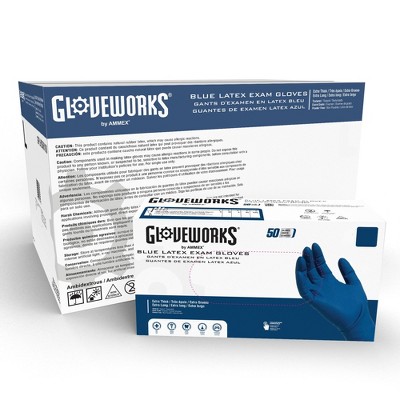 GLOVEWORKS Heavy-Duty Blue Latex Exam Gloves - Medical Grade - Perfect for Medical, Dental, Veterinary, First Responders, Commercial Cleaning and More