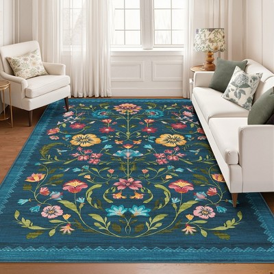 Washable Rugs for Living Room, Non Slip Floral Area Rug