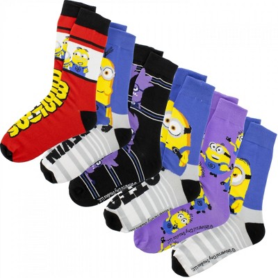 Adult The Minions Stuart Otto and Kevin 6-Pack Crew Socks