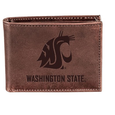Evergreen NCAA Washington State Cougars Brown Leather Bifold Wallet Officially Licensed with Gift Box